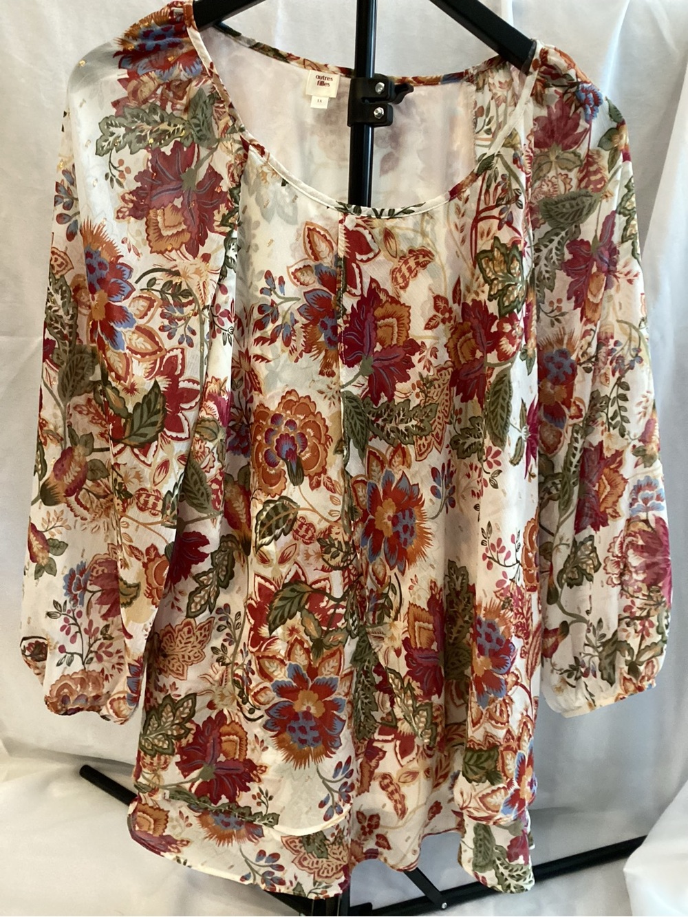 Floral Peasant Blouse - White with Red & Green Floral Print